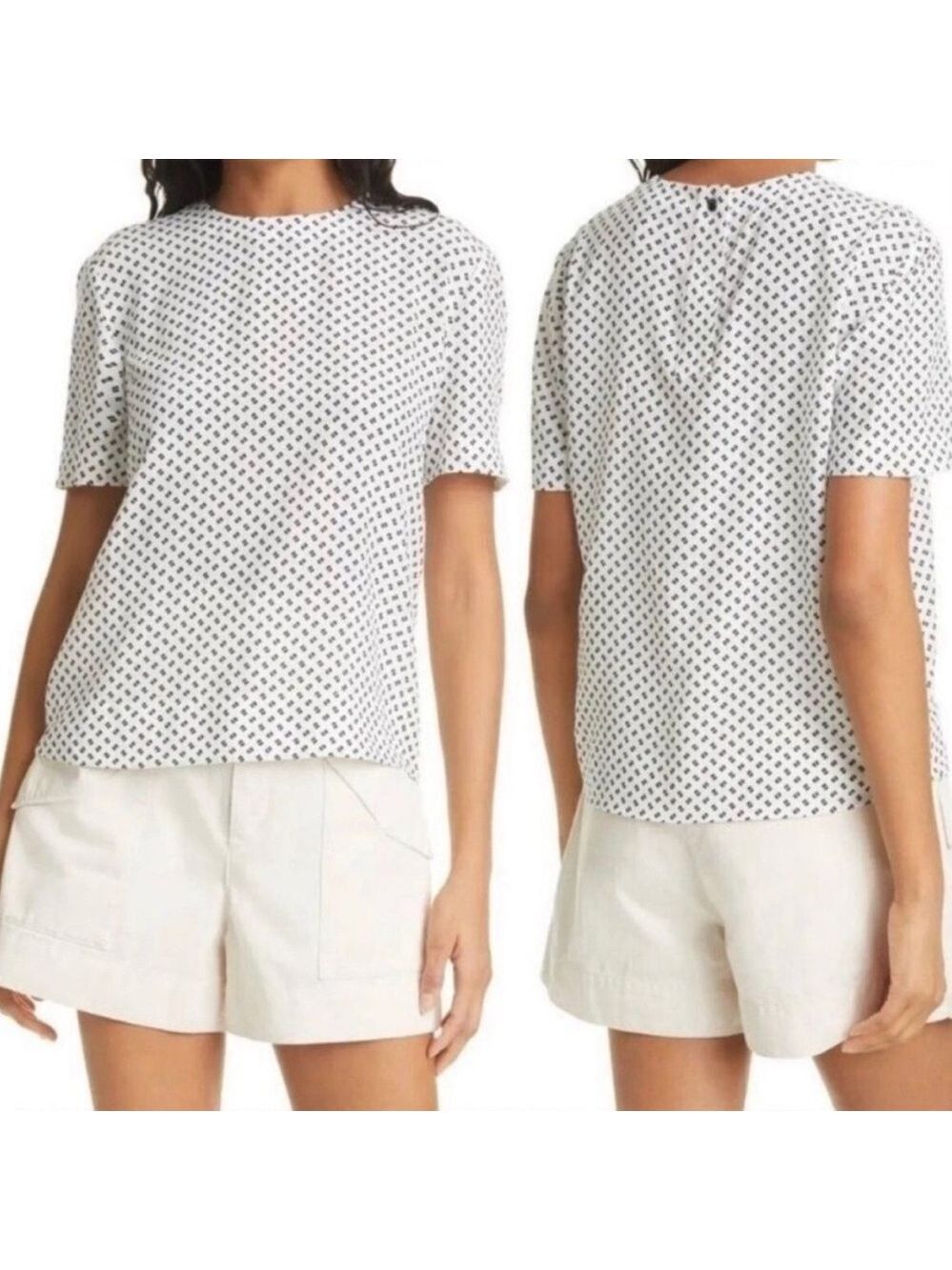 NWT. Rag & Bone Gia White Multi Short SleeveTop Blouse Size Large